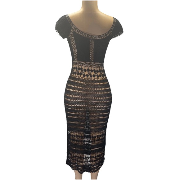 Vintage Y2K SPIGA Crochet Mesh black Dress Goth Grunge Fairy fit S & M/NEW . - Picture 3 of 7